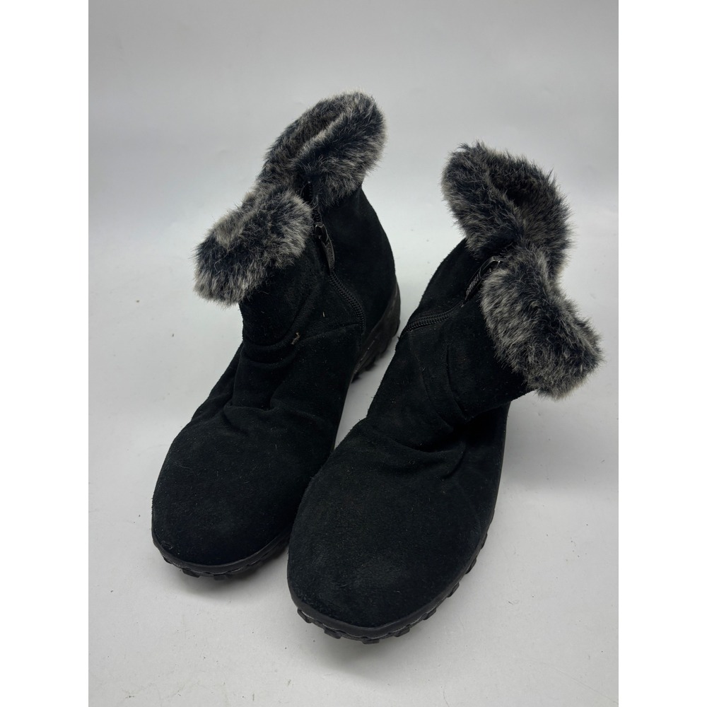 Khombu Womens Black Suede Faux Fur Winter Ankle Boots Size 7 Zipper Lug Sole